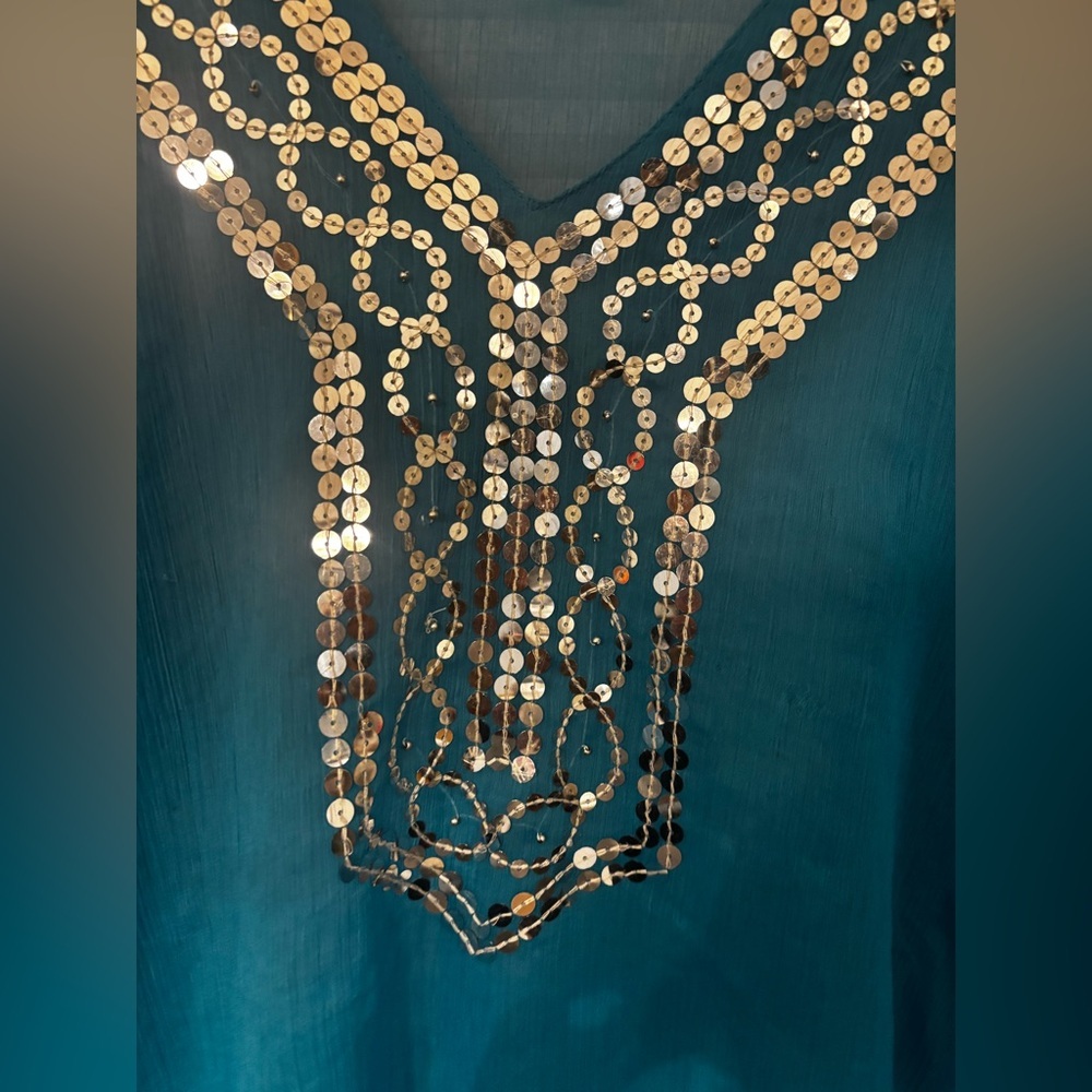 JMB Signature blue sheer cover-up top w/ silver sequins- size large - Picture 4 of 6